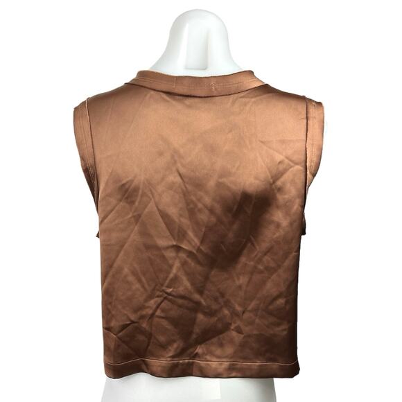 Ro&De Brown Silk Satin Crew Neck Sleeveless Pullover Boxy Crop Tank Top Size M - Picture 2 of 4